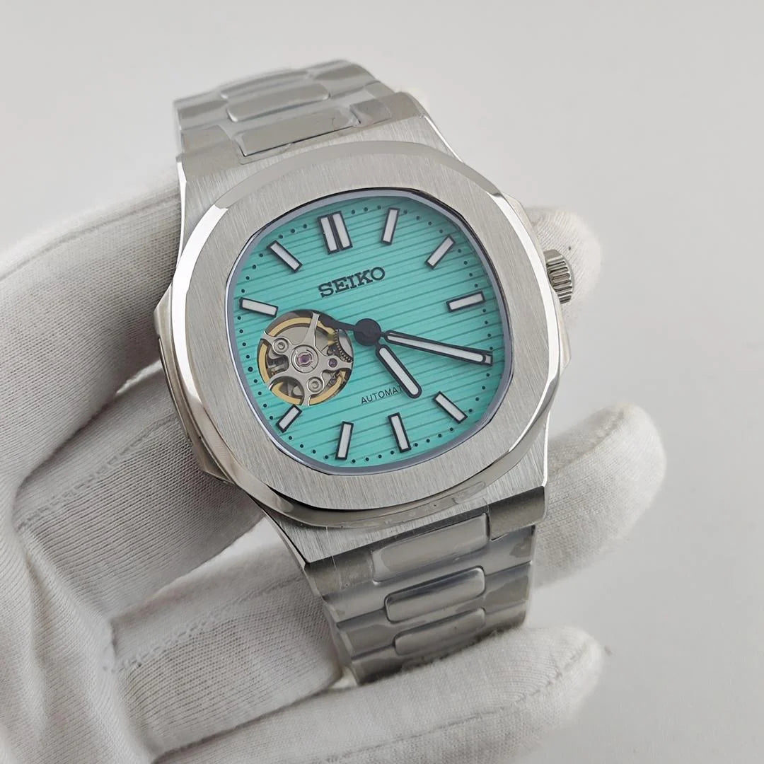 SEIKO MOD | NAUTILUS | SILVER | TIFFANY BLUE OPEN HEART INDEX DIAL