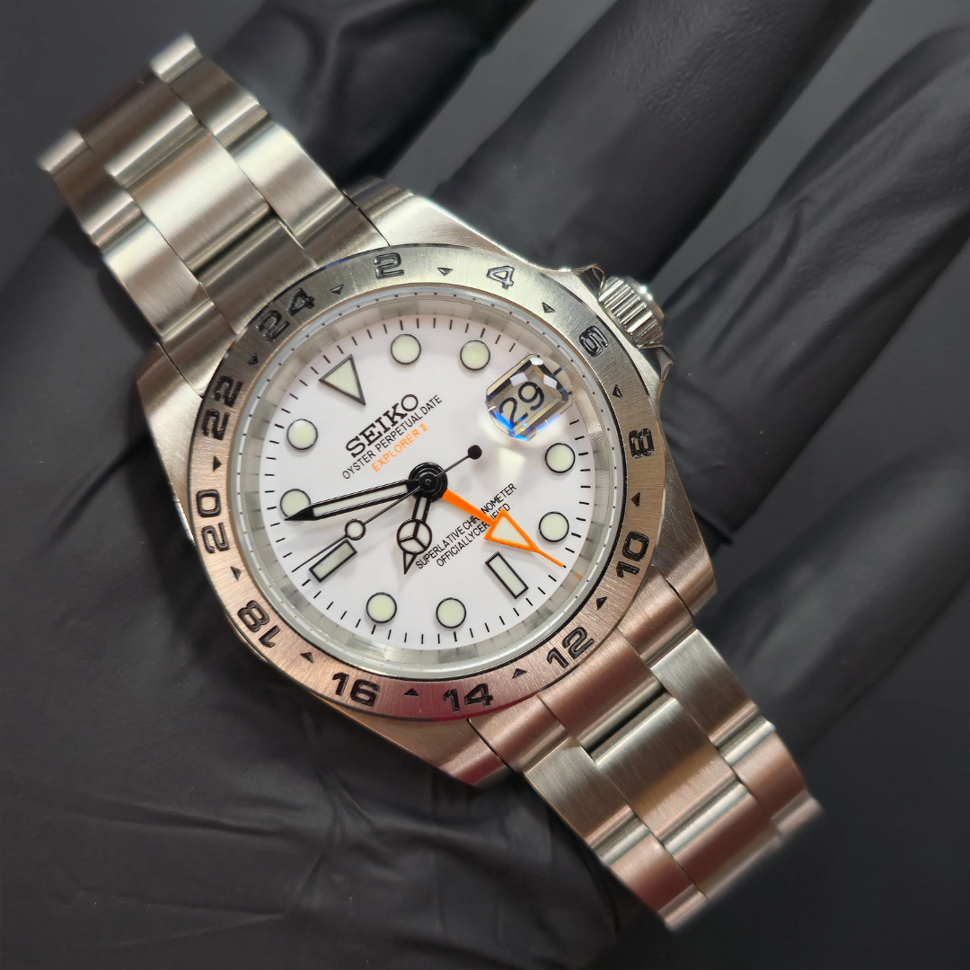 SEIKO MOD | EXPLORER GMT | SILVER | WHITE DIAL