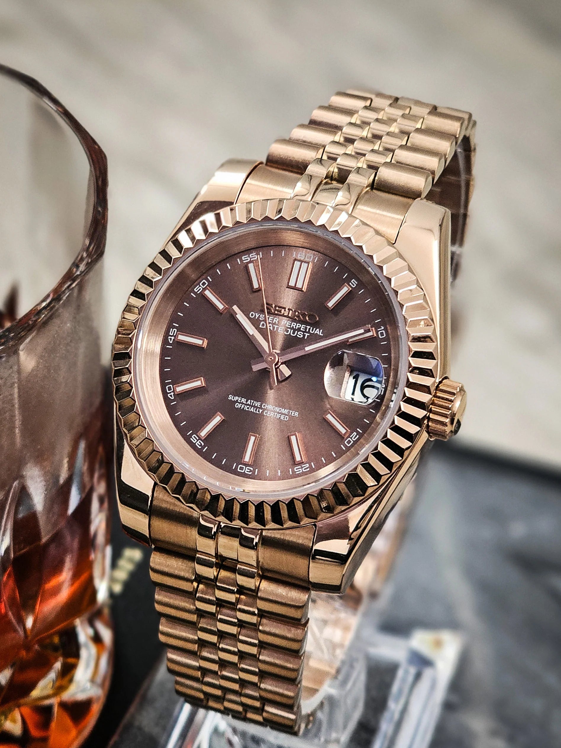 SEIKO MOD | DATE JUST | ROSE GOLD | BROWN INDEX DIAL