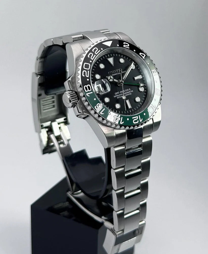 SEIKO MOD | SPRITE GMT LEFT| SILVER | BLACK DIAL