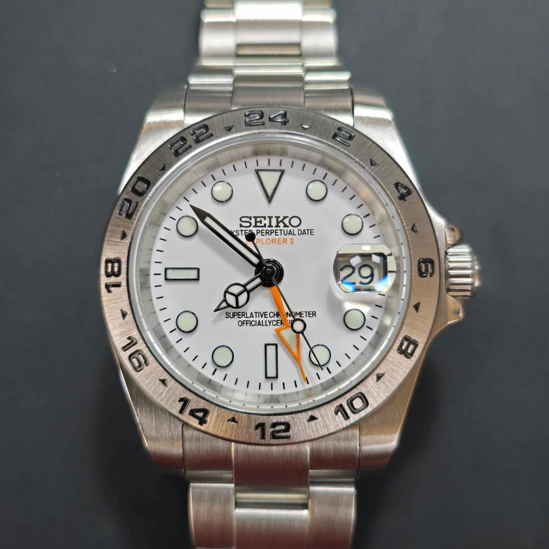SEIKO MOD | EXPLORER GMT | SILVER | WHITE DIAL