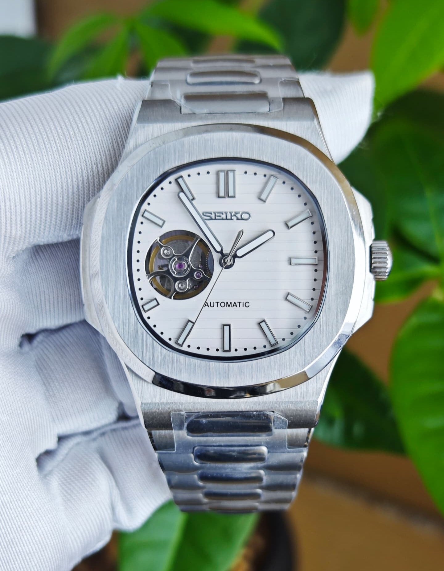 SEIKO MOD | NAUTILUS | SILVER | WHITE OPEN HEART INDEX DIAL