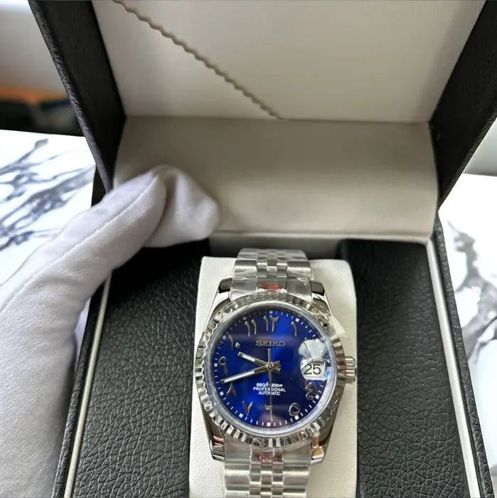 SEIKO MOD | DAY JUST | SILVER | ABYSS BLUE ARABIC DIAL