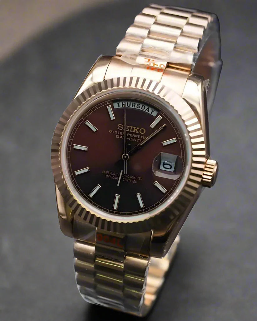 SEIKO MOD | DAY DATE | ROSE GOLD | CHOCO BROWN ROMAN DIAL