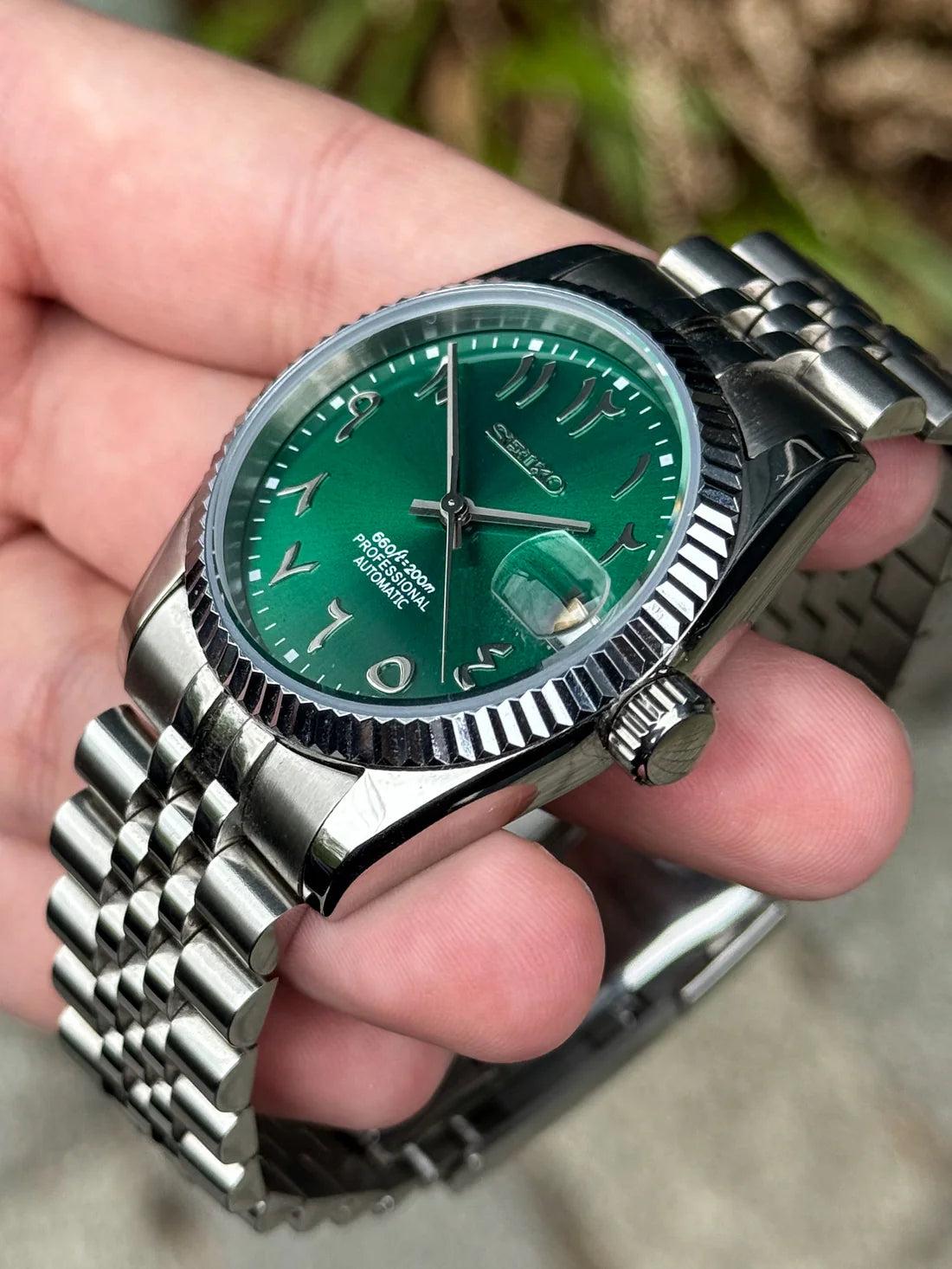SEIKO MOD | DATE JUST | SILVER | GREEN ARABIC DIAL