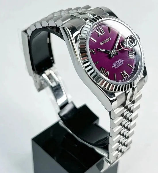 SEIKO MOD | DATE JUST | SILVER | ROMAN BURGUNDY DIAL