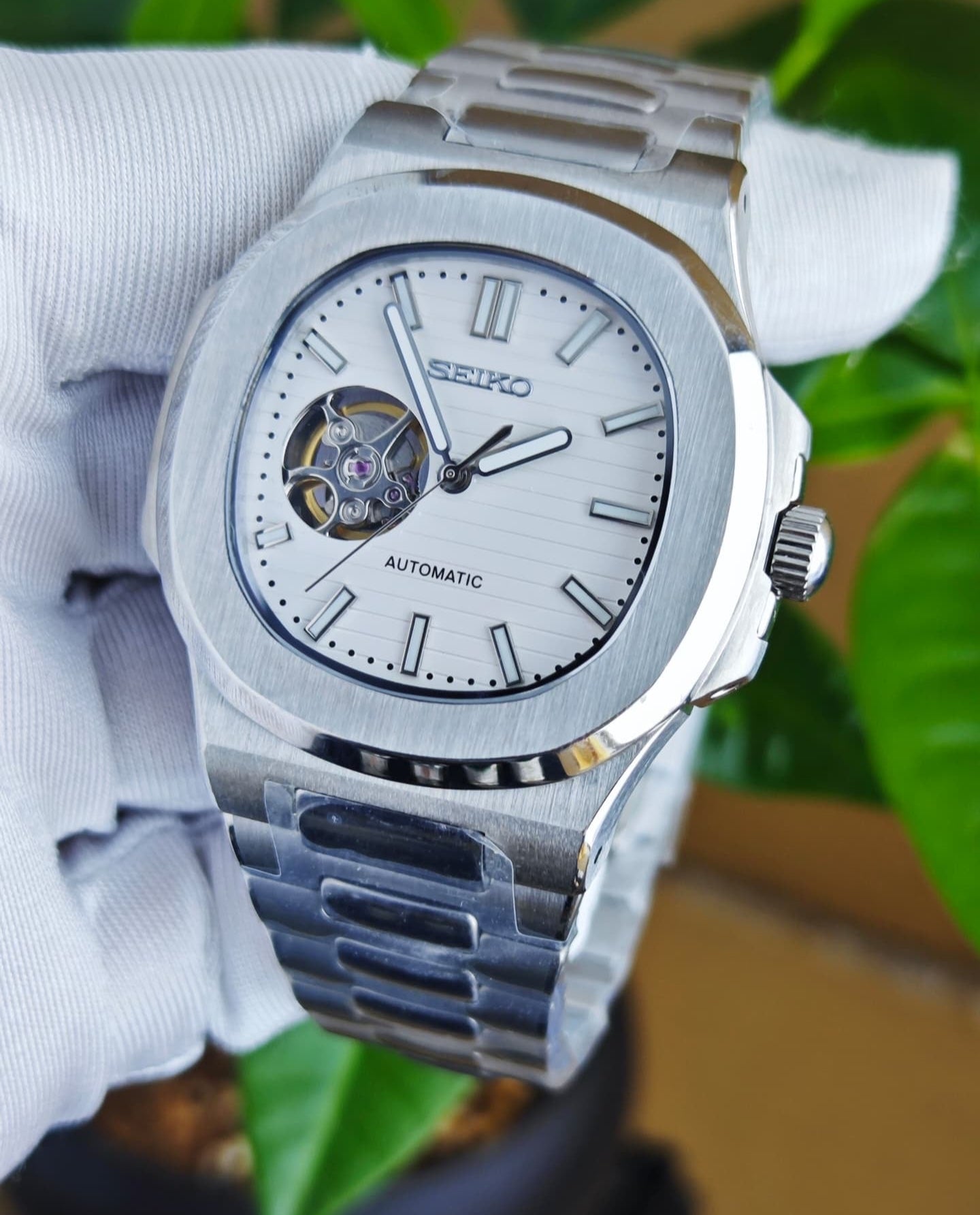 SEIKO MOD | NAUTILUS | SILVER | WHITE OPEN HEART INDEX DIAL