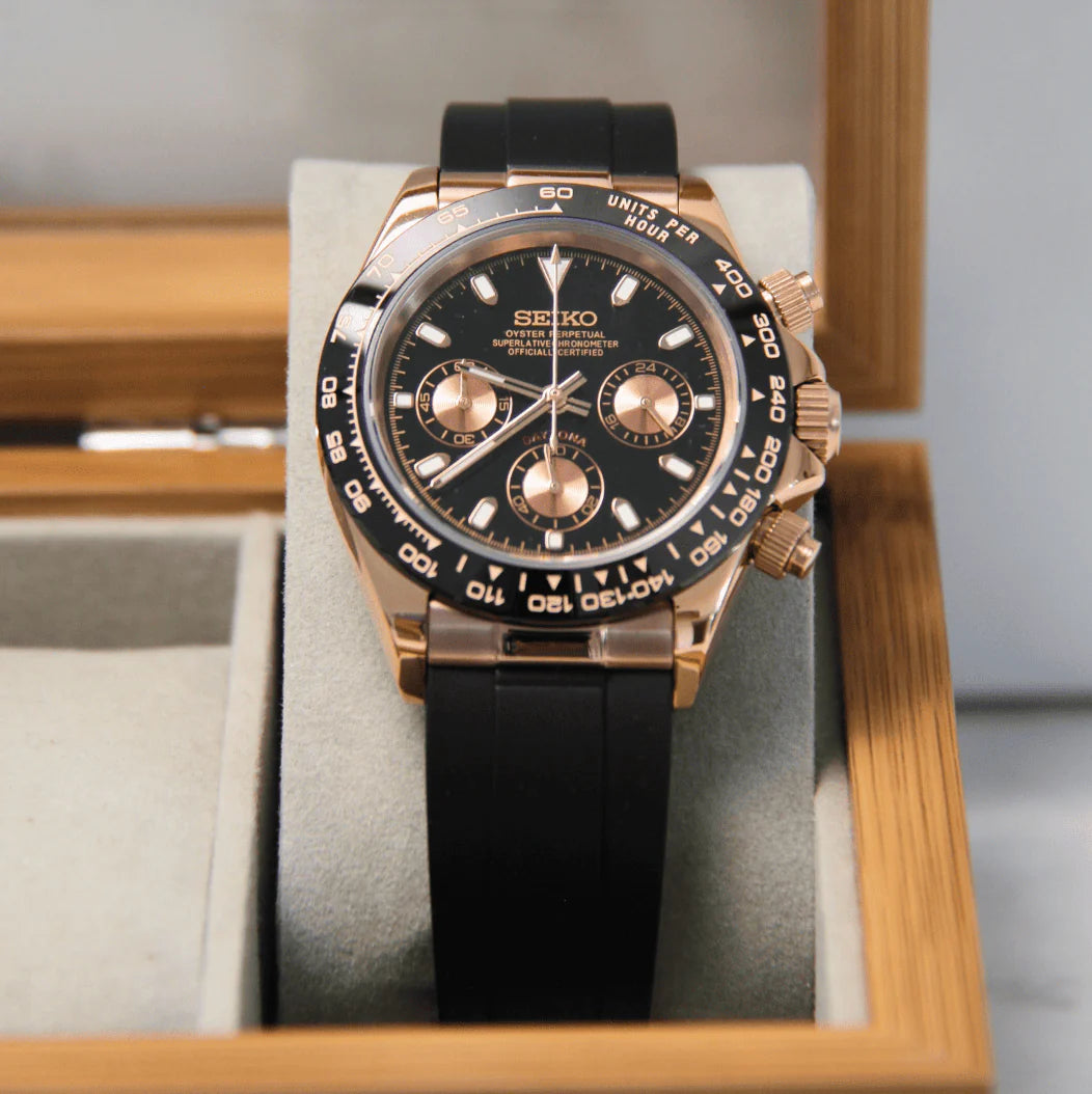 SEIKO MOD | DAYTONA ROSE GOLD | BLACK | BLACK INDEX DIAL