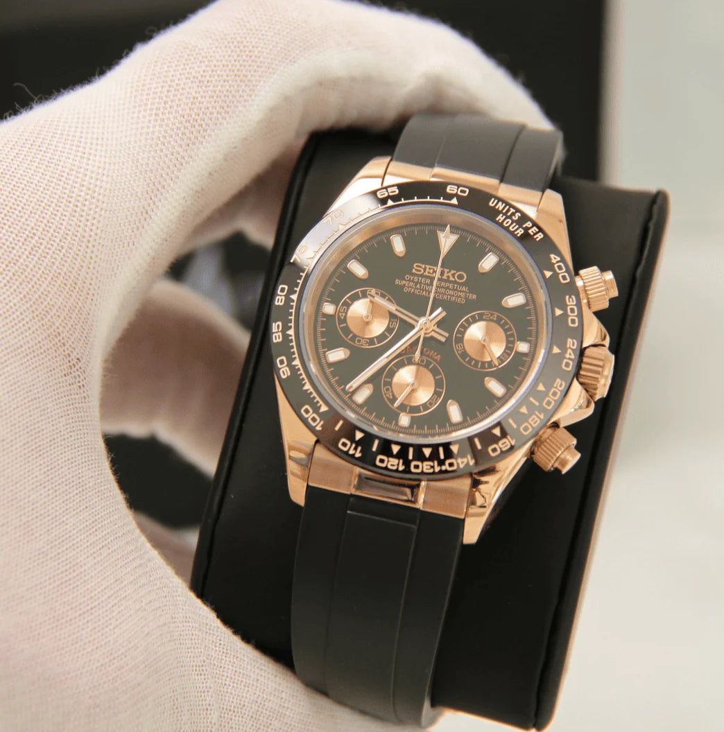 SEIKO MOD | DAYTONA ROSE GOLD | BLACK | BLACK INDEX DIAL