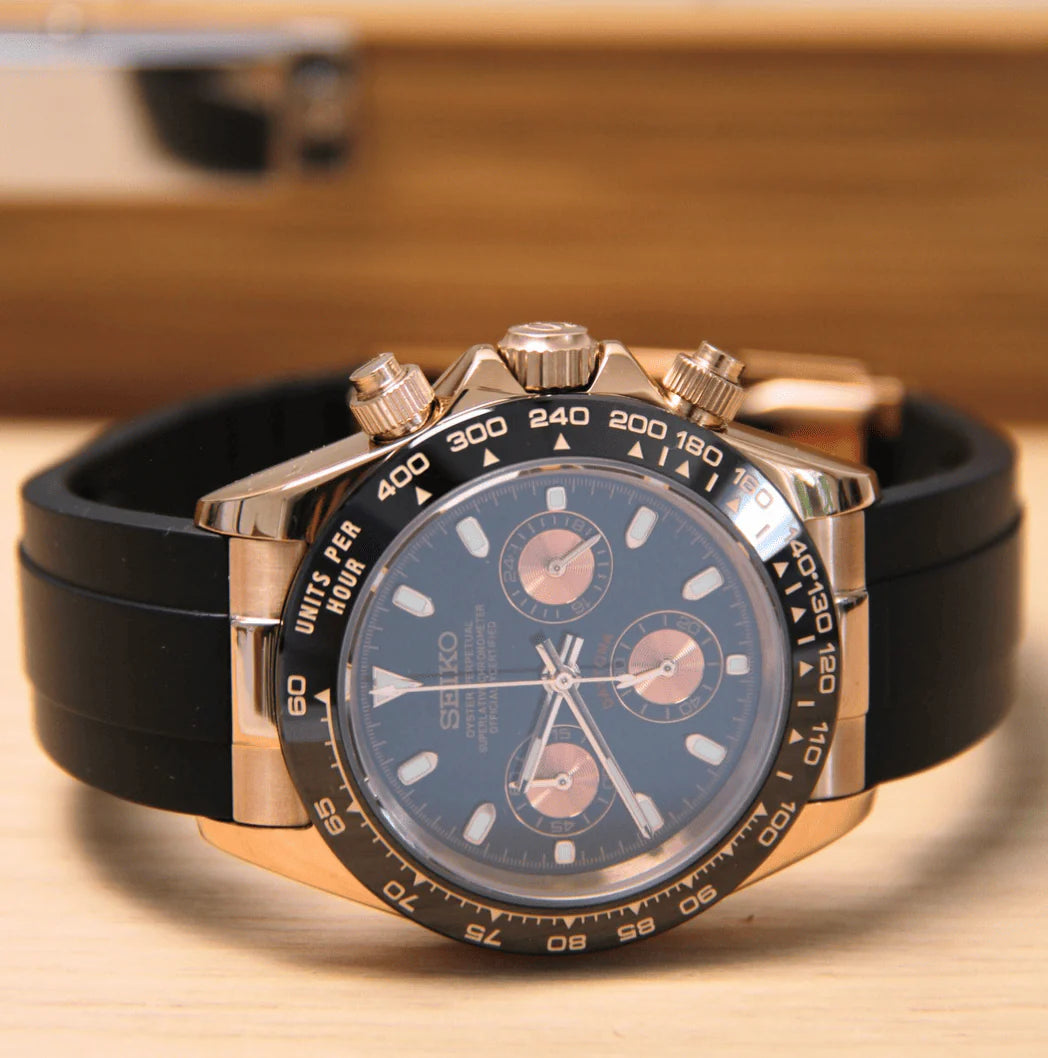 SEIKO MOD | DAYTONA ROSE GOLD | BLACK | BLACK INDEX DIAL