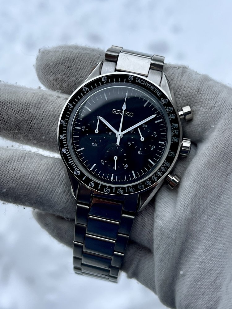 SEIKO MOD | OMEGA SPEED MASTER | SILVER| BLACK INDEX DIAL