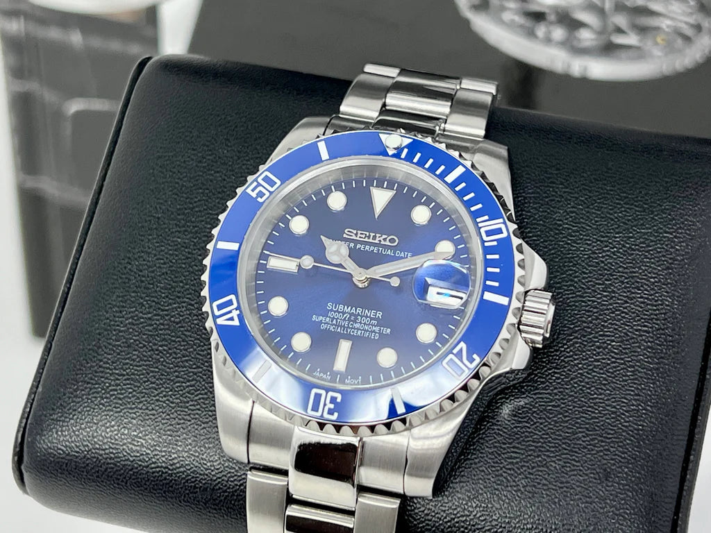SEIKO MOD | SUBMARINER MASTER SMURF | SILVER | BLACK DIAL