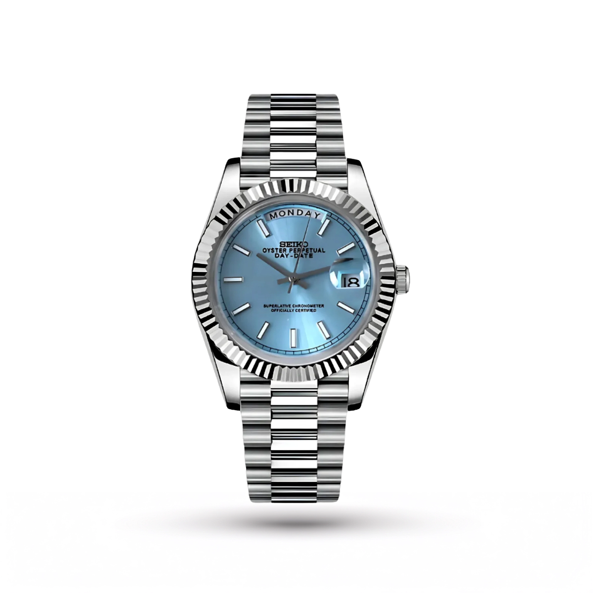 SEIKO MOD | DAY DATE| SILVER | ICE BLUE INDEX DIAL