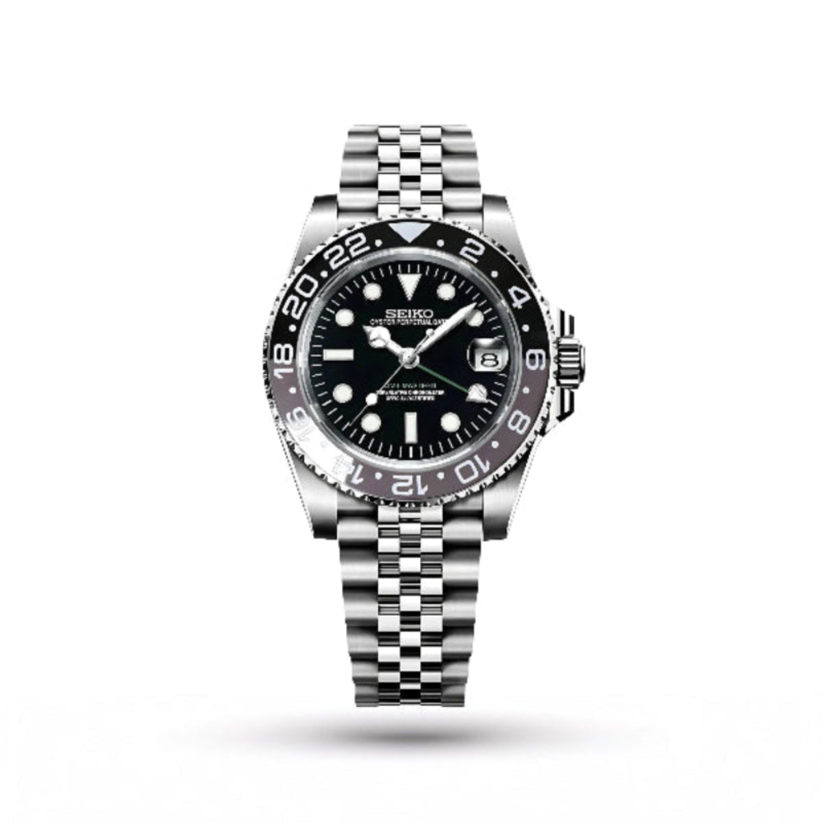 SEIKO MOD | BRUICE WAYNE GMT MASTER | SILVER | BLACK DIAL