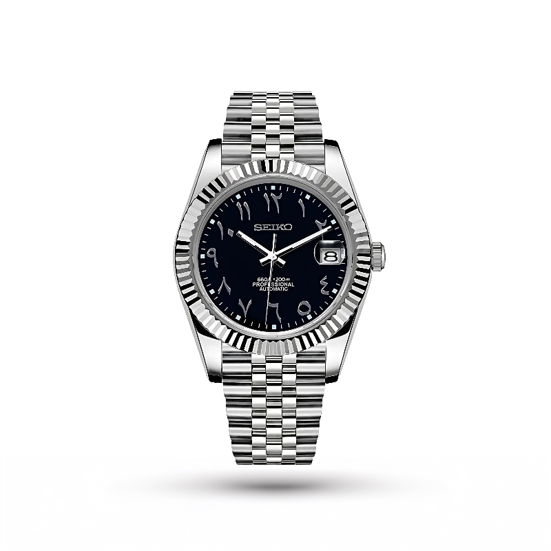 SEIKO MOD | DATE JUST | SILVER | BLACK ARABIC DIAL
