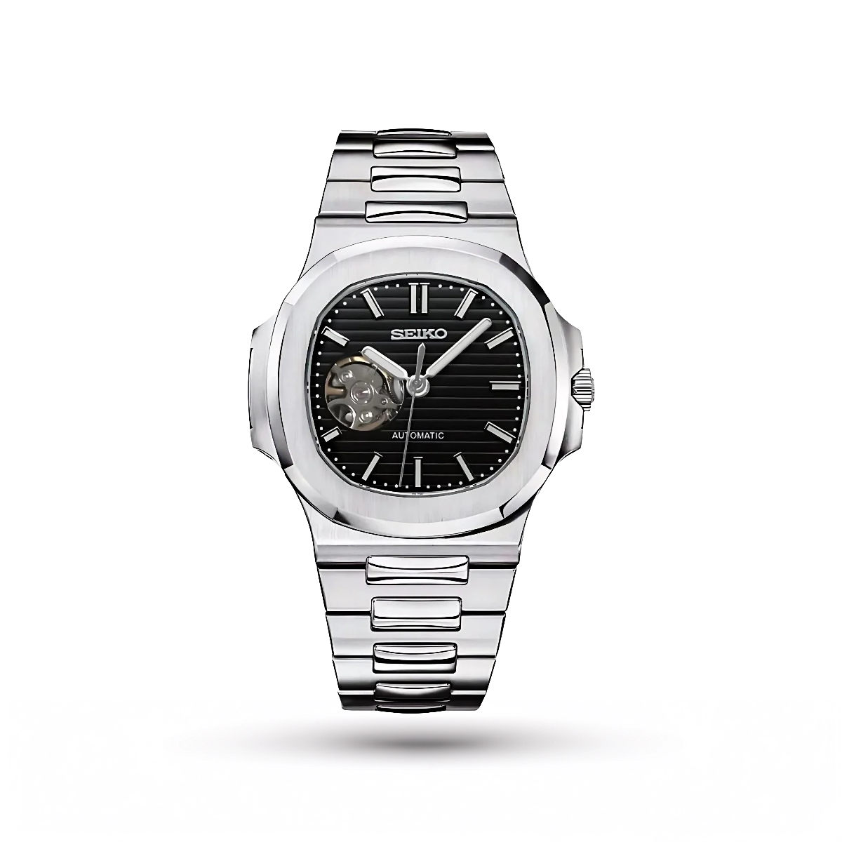 SEIKO MOD | NAUTILUS | SILVER | DEEP BLACK OPEN HEART INDEX DIAL