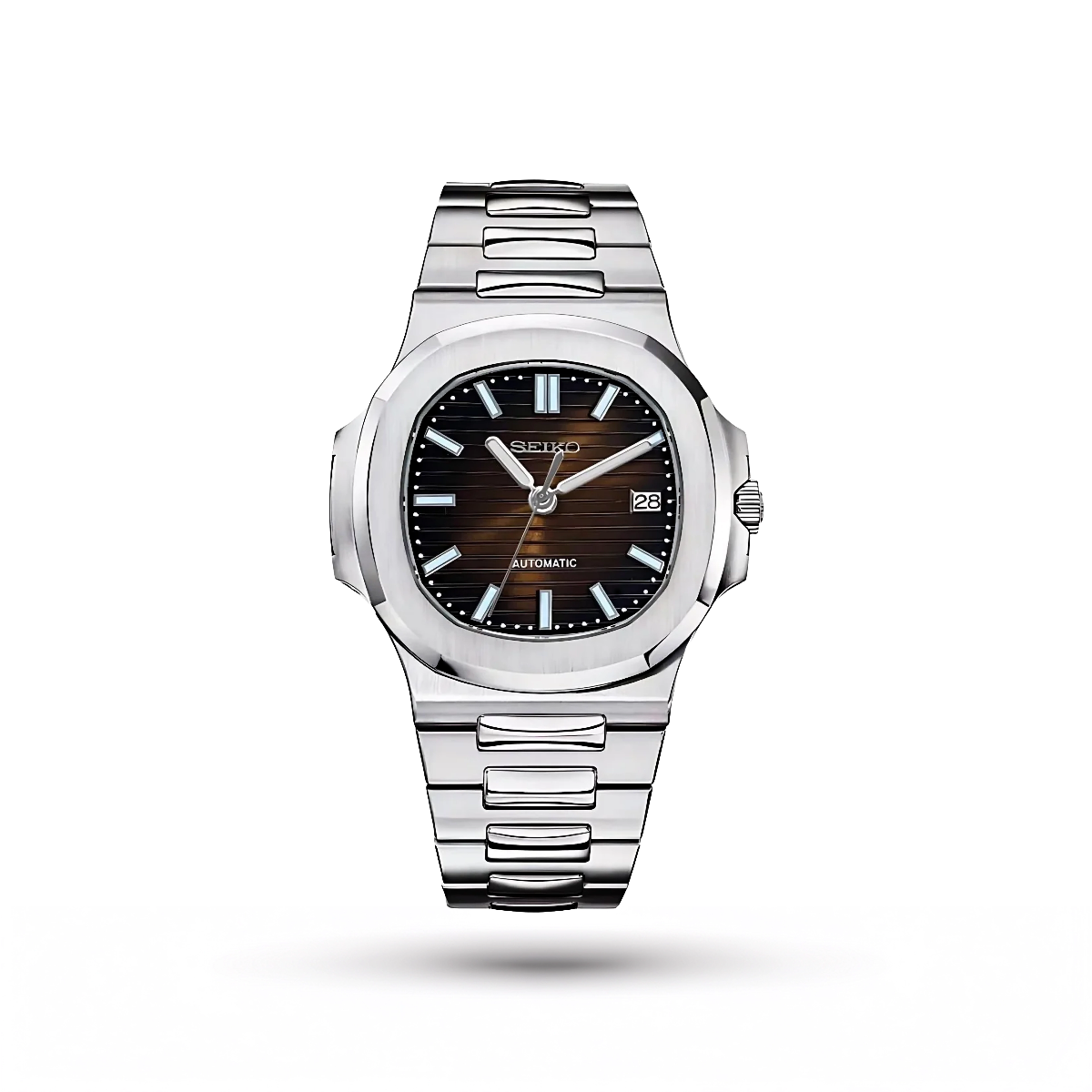 SEIKO MOD | NAUTILUS DATE | SILVER | CHOCO BROWN INDEX DIAL