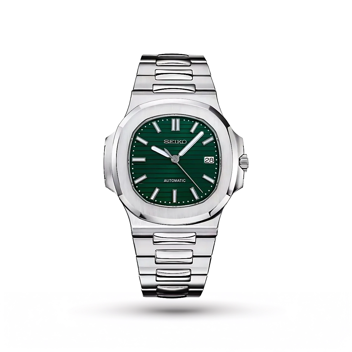SEIKO MOD | NAUTILUS DATE | SILVER | FOREST GREEN INDEX DIAL