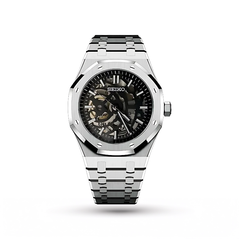 SEIKO MOD | ROYAL OKA | SILVER | BLACK SKELETON DIAL