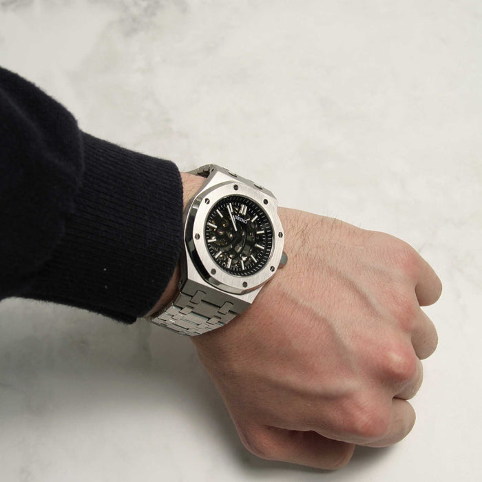 SEIKO MOD | ROYAL OKA | SILVER | BLACK SKELETON DIAL