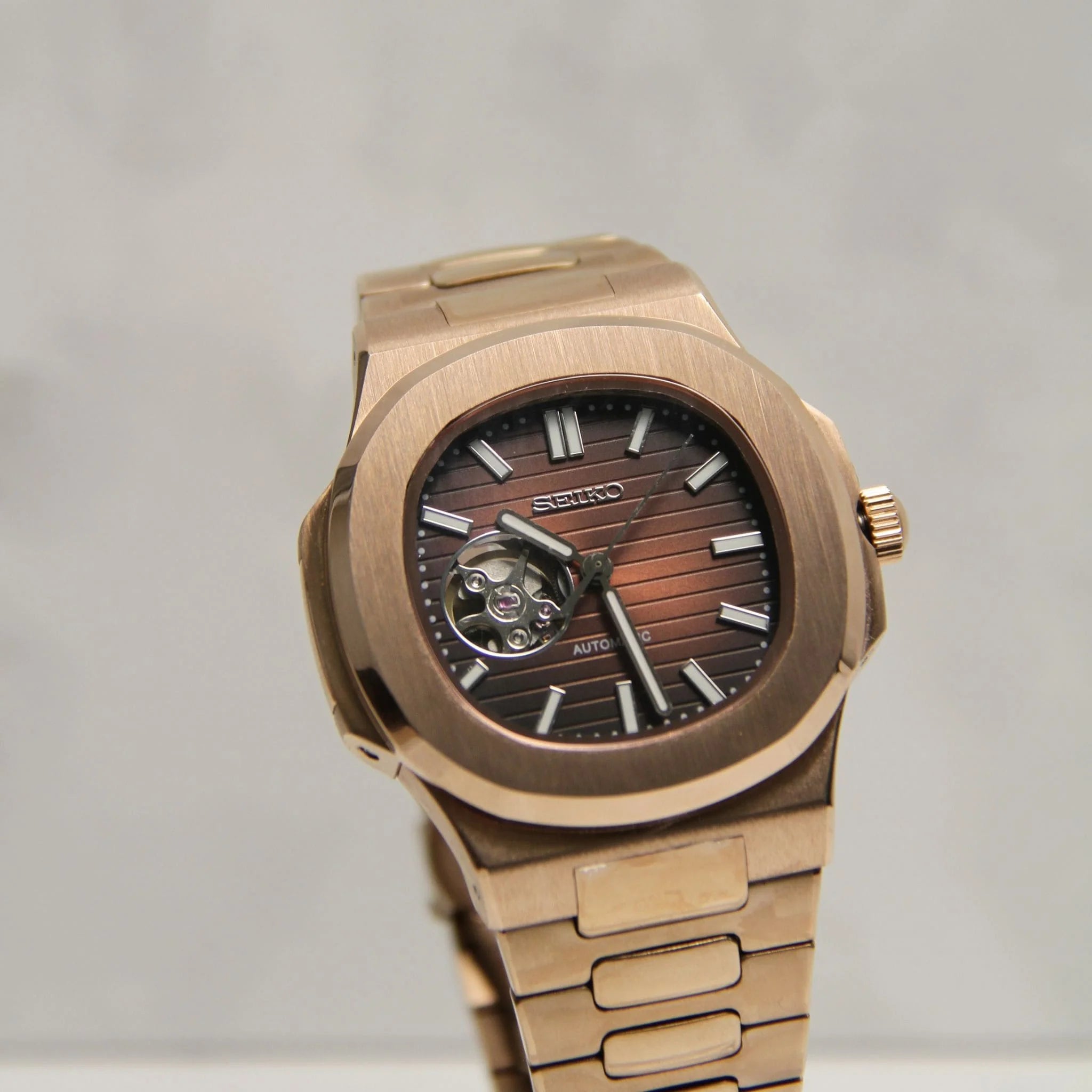 SEIKO MOD | NUATILUS |ROSE GOLD | CHOCOLATE OPEN HEART DIAL