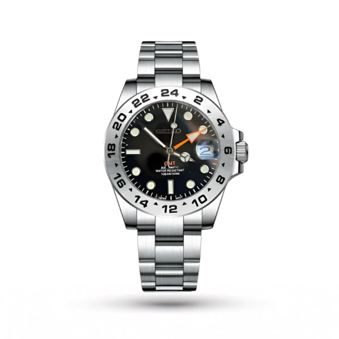 SEIKO MOD | EXPLORER GMT | SILVER | BLACK DIAL