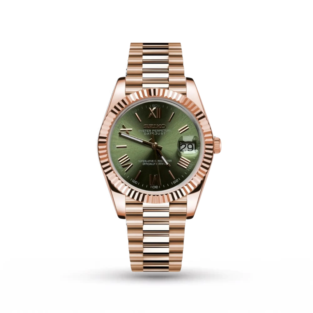 SEIKO MOD | DATE JUST | ROSE GOLD | OLIVE GREEN ROMAN DIAL