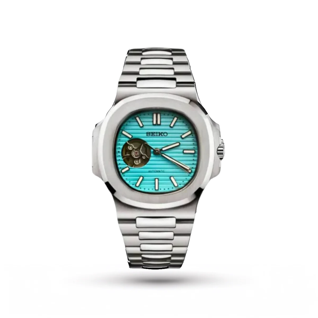 SEIKO MOD | NAUTILUS | SILVER | TIFFANY BLUE OPEN HEART INDEX DIAL