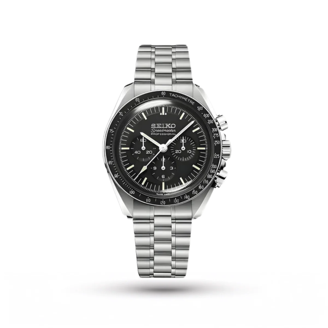 SEIKO MOD | OMEGA SPEED MASTER | SILVER| BLACK INDEX DIAL