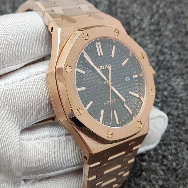 SEIKO MOD | ROYAL OAK | ROSE GOLD | BLASCK INDEX DIAL