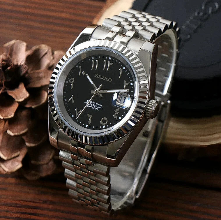 SEIKO MOD | DATE JUST | SILVER | BLACK ARABIC DIAL