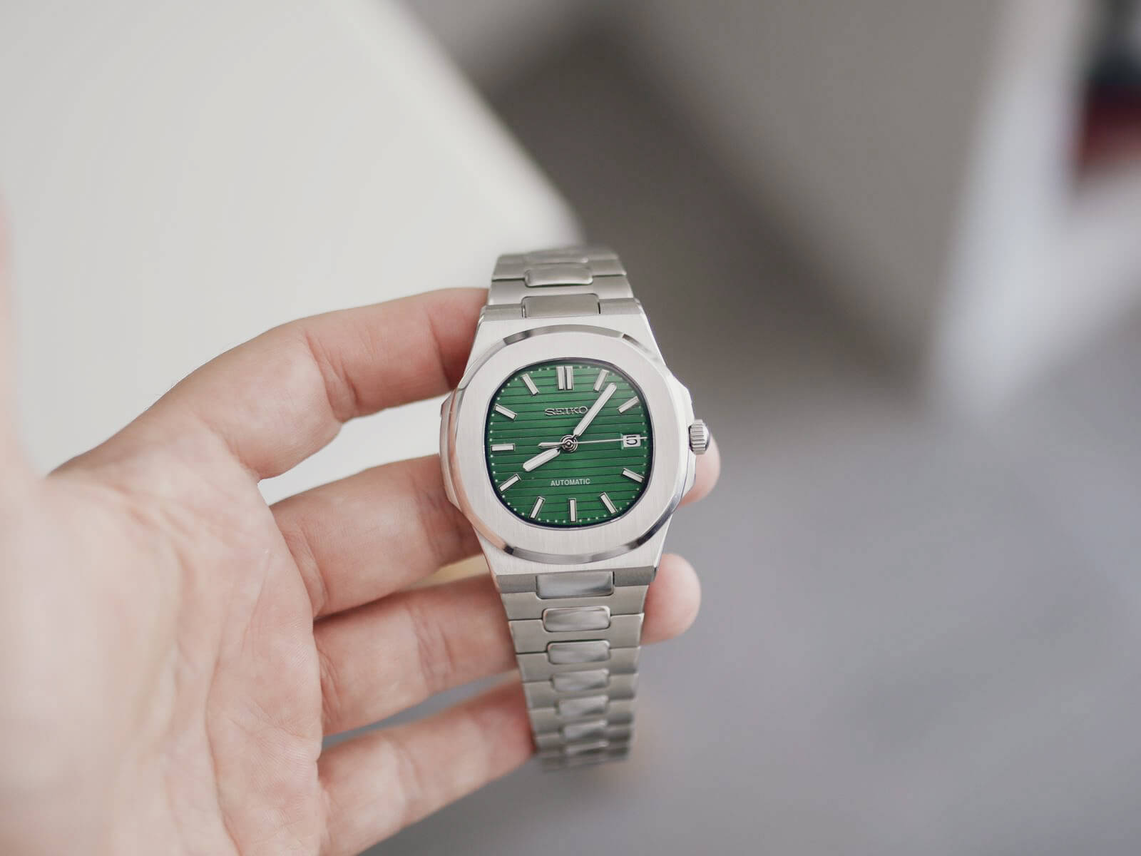 SEIKO MOD | NAUTILUS DATE | SILVER | FOREST GREEN INDEX DIAL