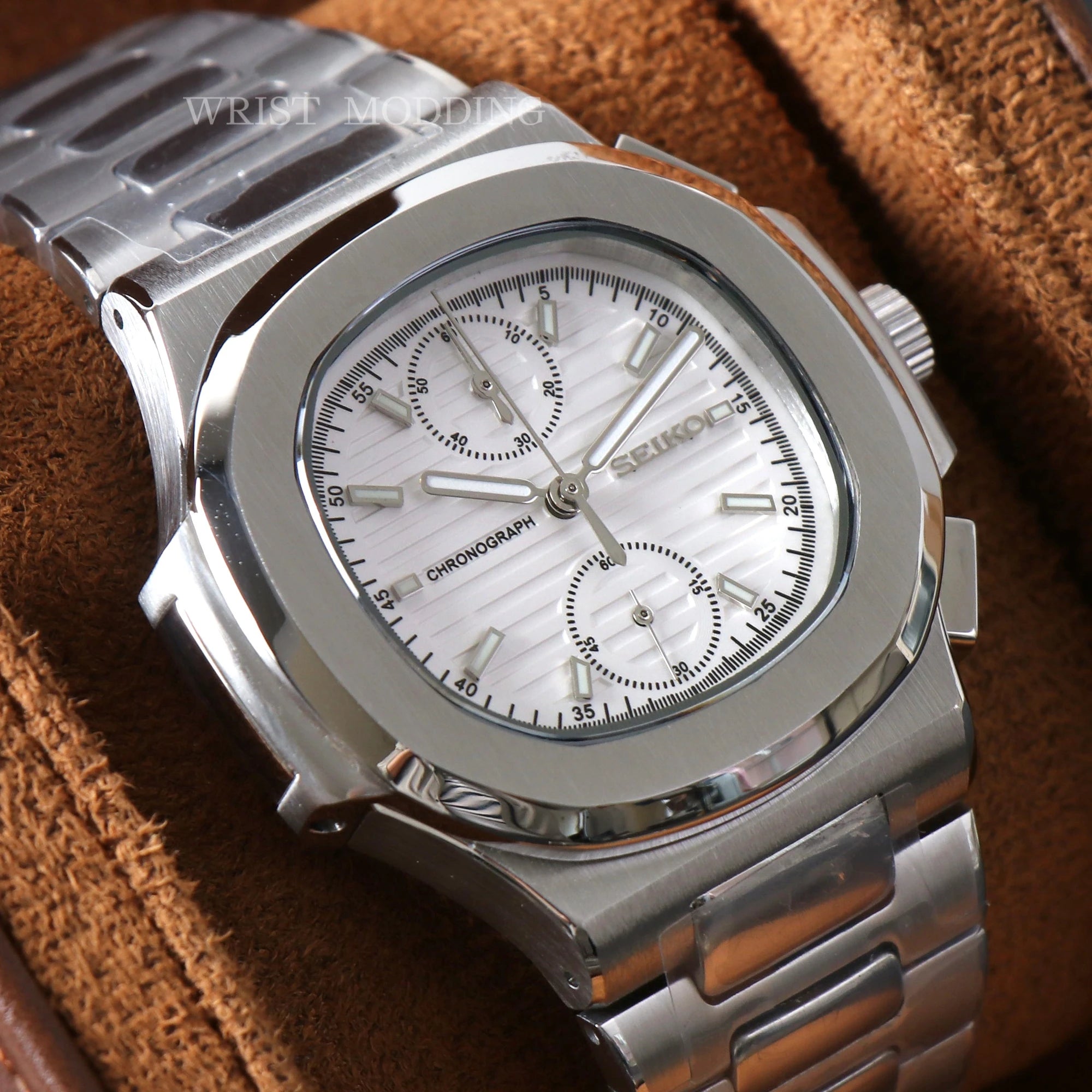 SEIKO MOD | NAUTILUS CHRONOGRAPH | SILVER | WHITE INDEX DIAL