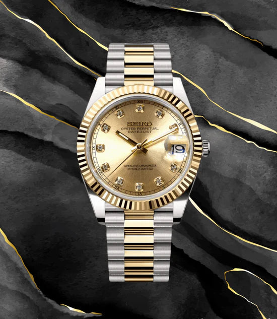 SEIKO MOD | DATE JUST | TWO TONE YELLOW | YELLOW GOLD STONE DIAL
