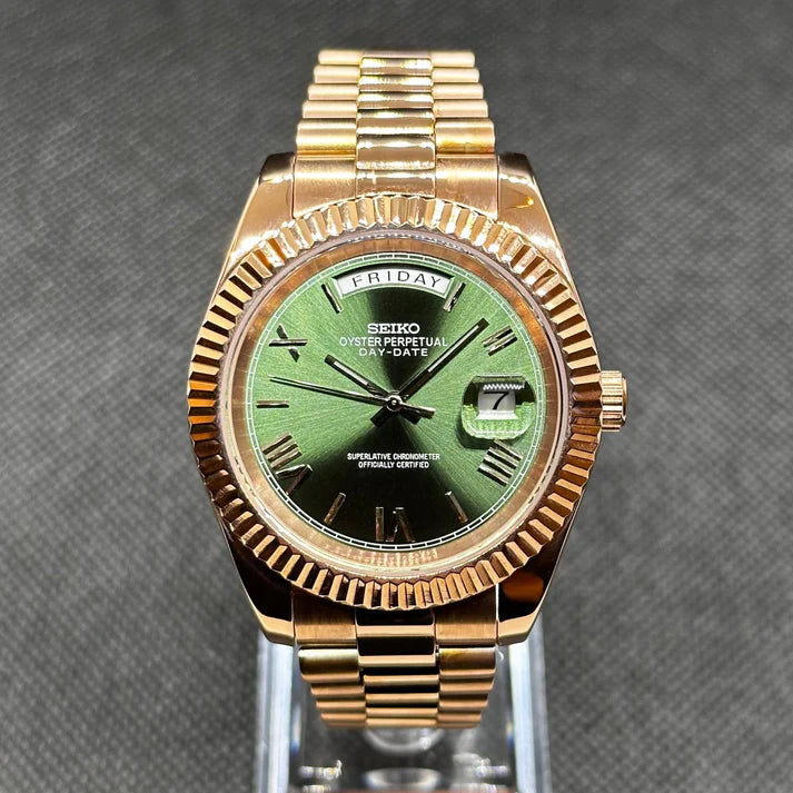 SEIKO MOD | DAY DATE| ROSE GOLD | OLIVE GREEN ROMAN DIAL