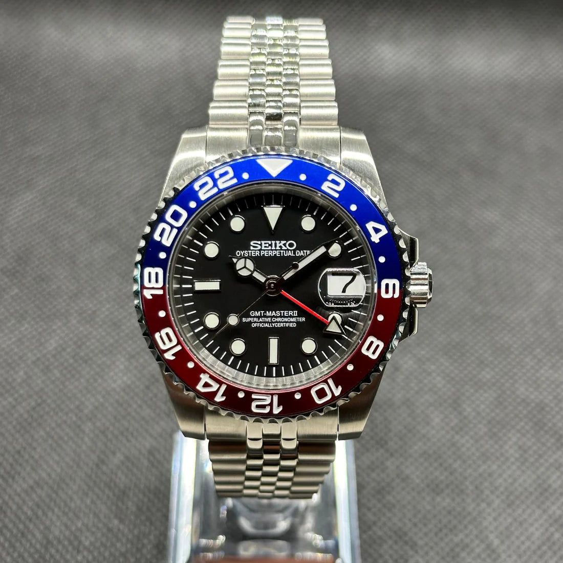 SEIKO MOD | PEPSI GMT MASTER II | SILVER | BLACK DIAL