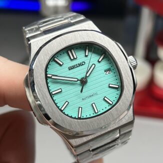 SEIKO MOD | NAUTILUS DATE | SILVER | TIFFANY BLUE INDEX DIAL