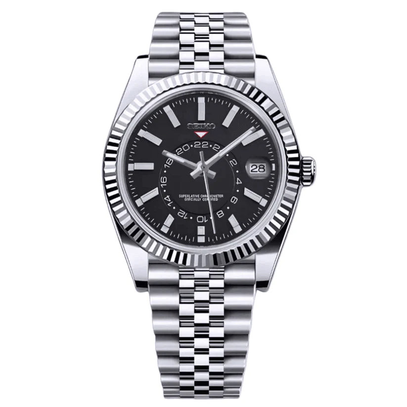 SEIKO MOD | SKY DWELLER DATE JUST | SILVER | BLACK INDEX DIAL