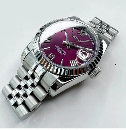 SEIKO MOD | DATE JUST | SILVER | ROMAN BURGUNDY DIAL