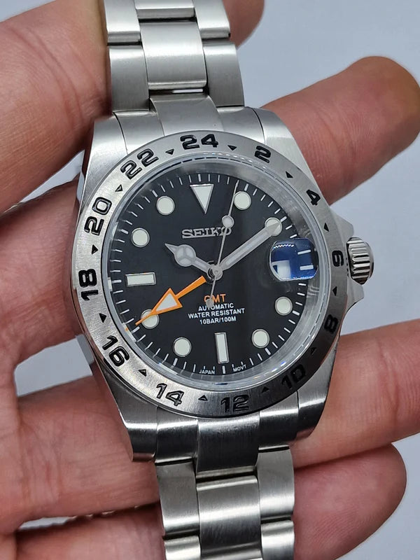 SEIKO MOD | EXPLORER GMT | SILVER | BLACK DIAL