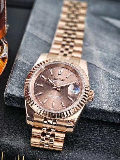 SEIKO MOD | DATE JUST | ROSE GOLD | BROWN INDEX DIAL