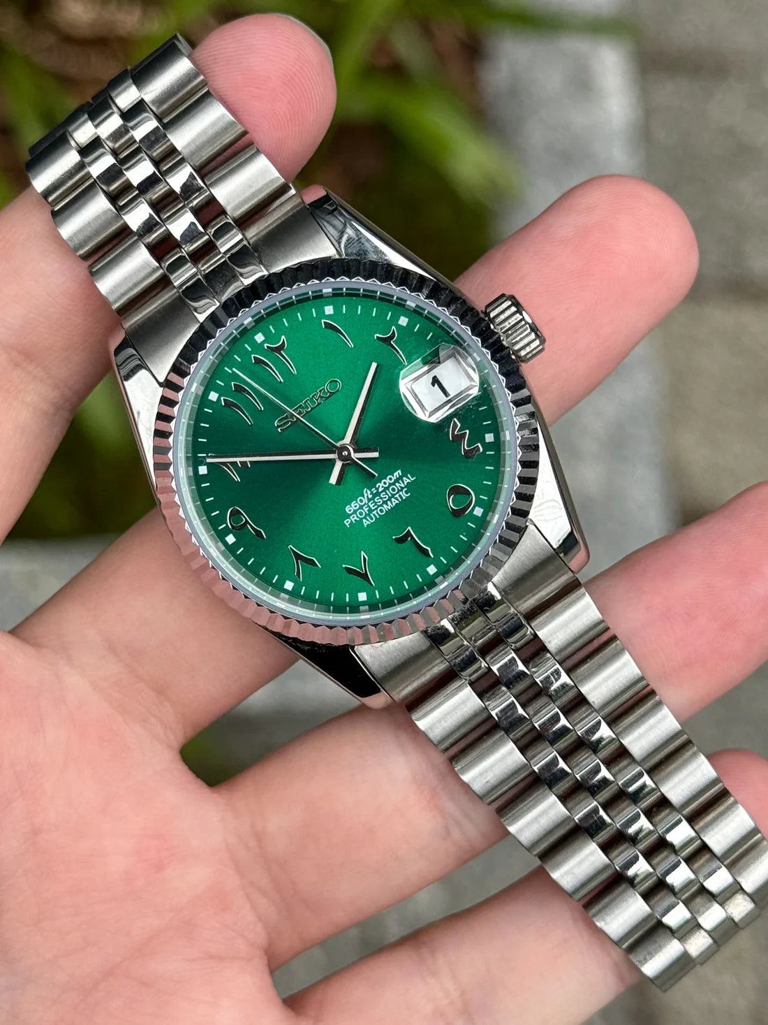 SEIKO MOD | DATE JUST | SILVER | GREEN ARABIC DIAL