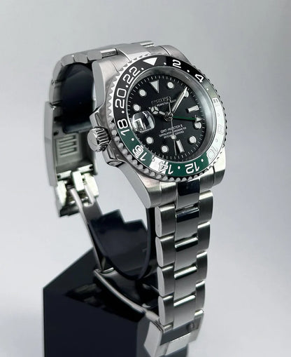 SEIKO MOD | SPRITE GMT LEFT| SILVER | BLACK DIAL
