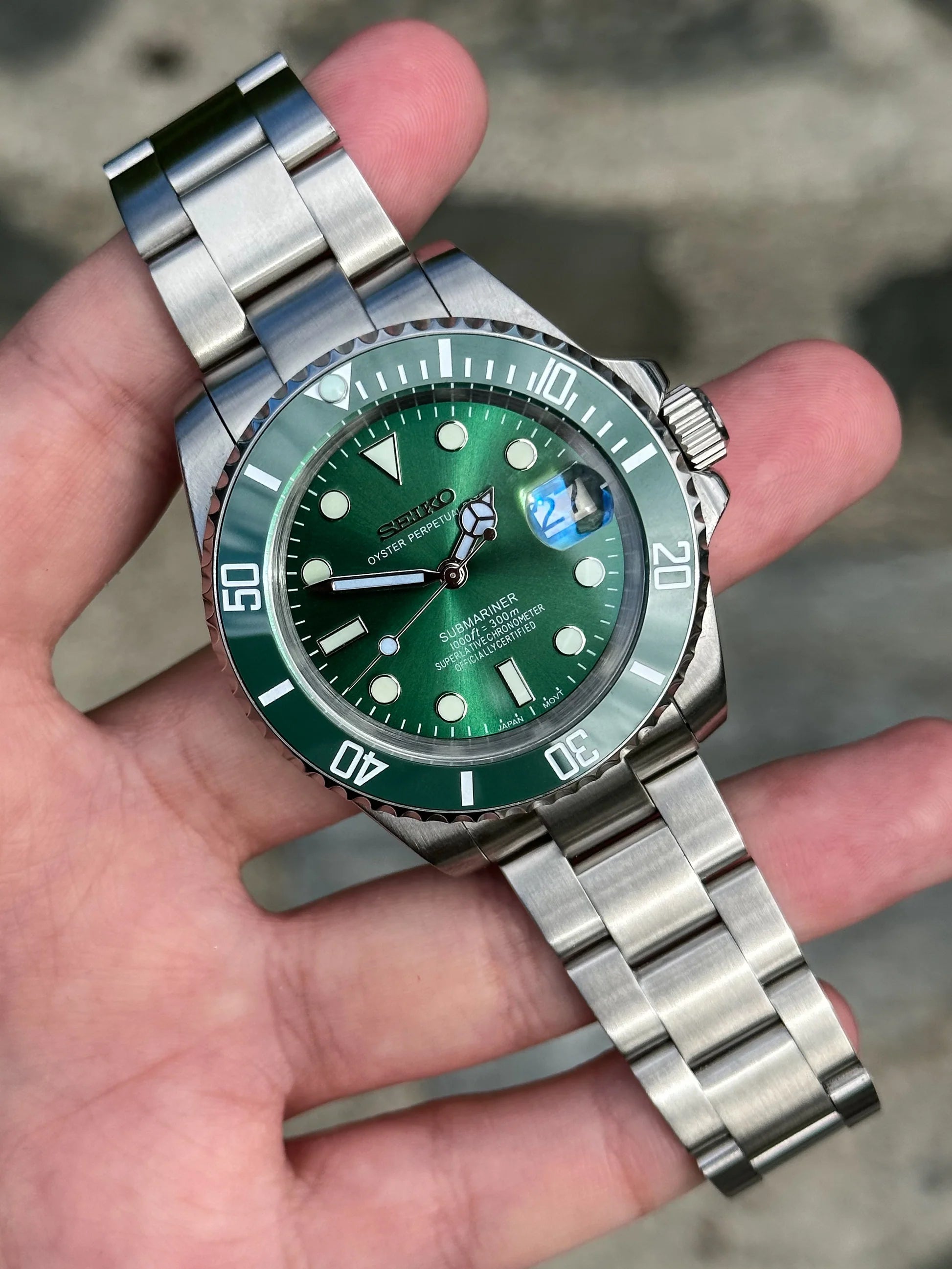 SEIKO MOD | SUBMARINER HULK | SILVER | GREEN DIAL
