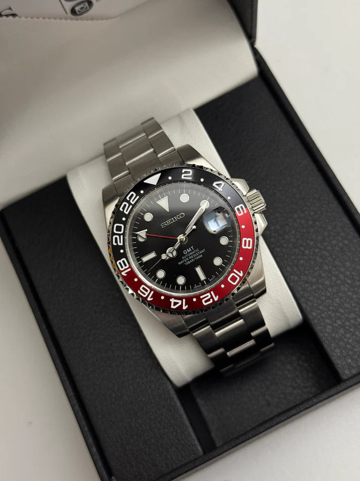 SEIKO MOD | COKE GMT MASTER  | SILVER | BLACK DIAL