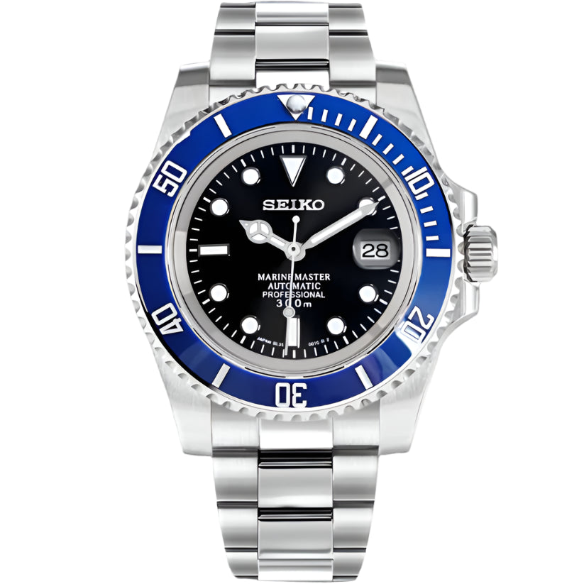 SEIKO MOD | SUBMARINER MASTER SMURF | SILVER | BLACK DIAL