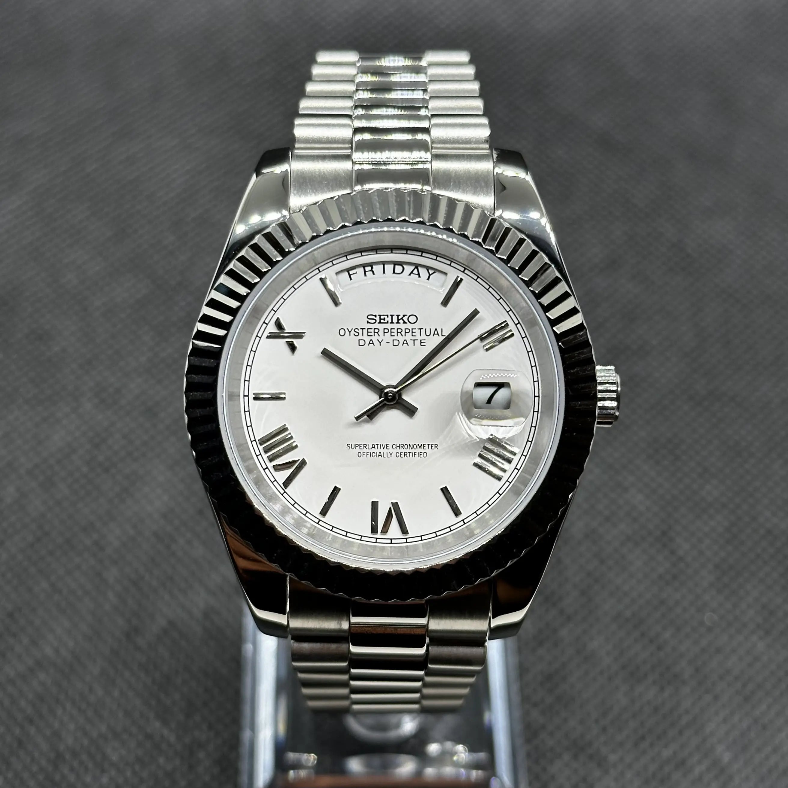 SEIKO MOD | DAY DATE | SILVER | WHITE ROMAN DIAL