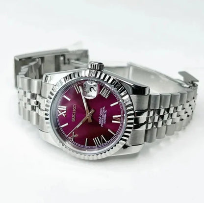 SEIKO MOD | DATE JUST | SILVER | ROMAN BURGUNDY DIAL