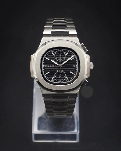 SEIKO MOD | NAUTILUS CHORONOGRAPH | SILVER | BLACK INDEX DIAL