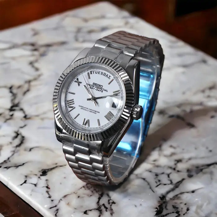 SEIKO MOD | DAY DATE | SILVER | WHITE ROMAN DIAL